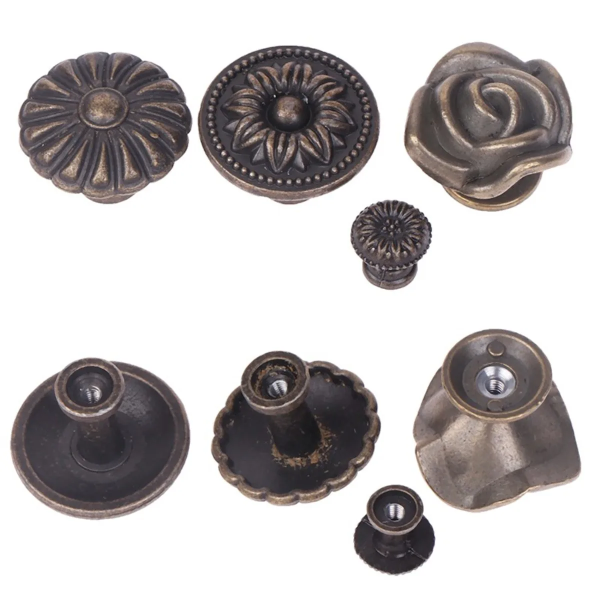 3PCS Vintage Home Cabinet Knobs Set Antique Bronze Cupboard Door Pull Knob Round Zinc Alloy Dresser Knob Drawer Handle Pulls