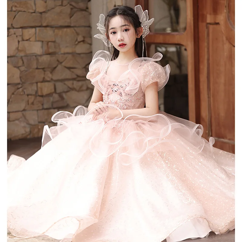 

Pink Super Fairy Children's Dress Princess Gown 2025 New Model Girls' Birthday Party Flower Girl Host Piano Competition