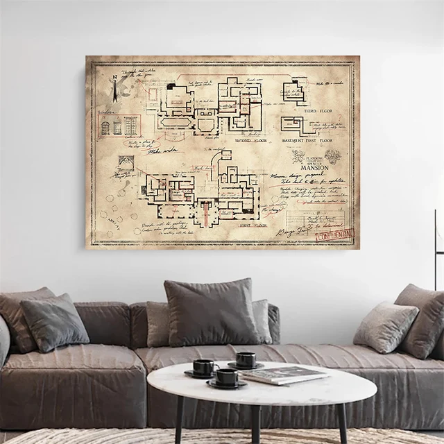 Classic R-Resident Map Evil Posters The Spencer Mansion Plan Gamer Prints Canvas Painting Wall Art Pictures boy Room home Decor 2 Classic R-Resident Map Evil Posters The Spencer Mansion Plan Gamer Prints Canvas Painting Wall Art Pictures boy Room home Decor 2