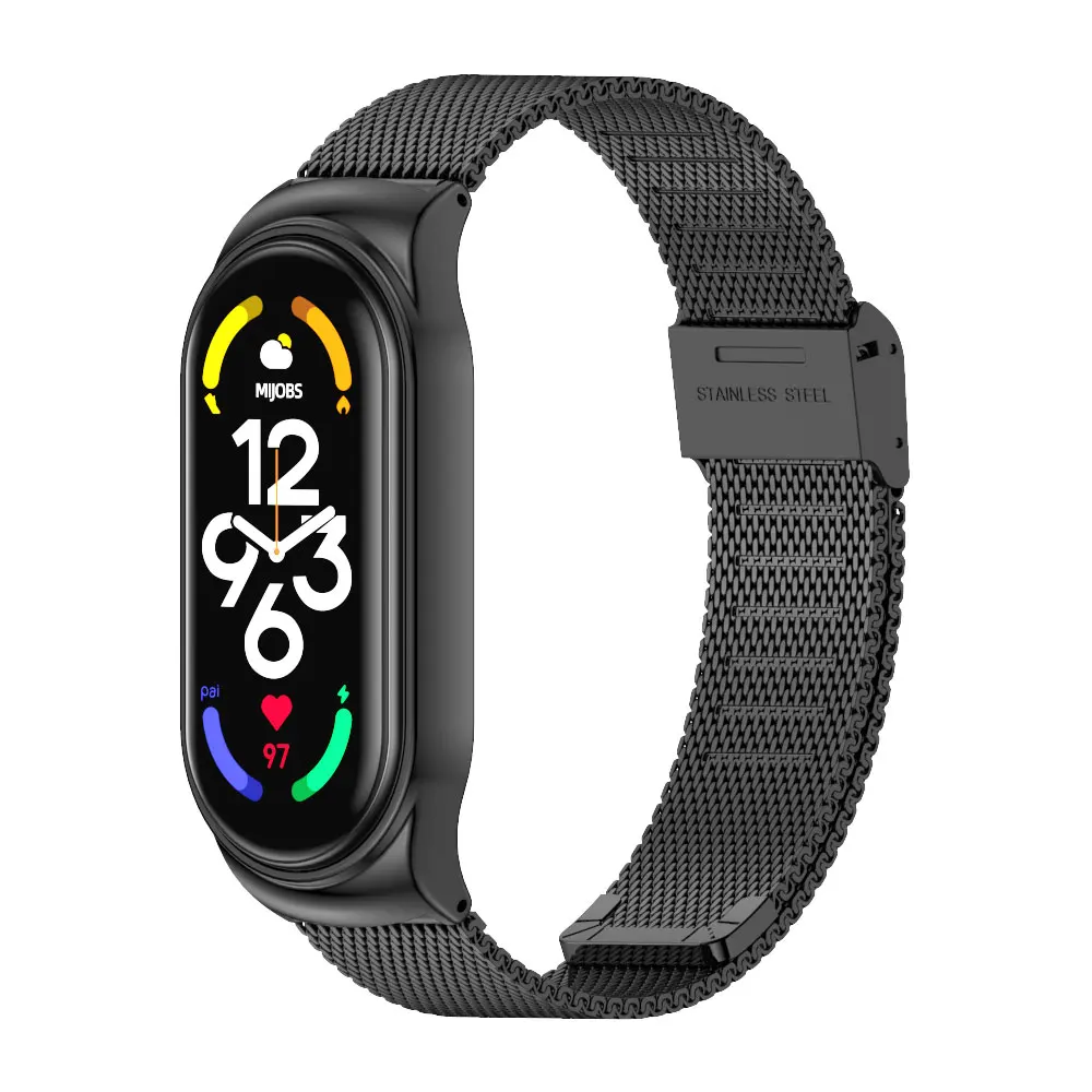 حزام لـ Mi Band 9 8 7 6 5 4 3 حزام الساعات لـ Xiaomi Smart Band 9 Metal Milanese Miband 8 الأساور استبدال الملحقات