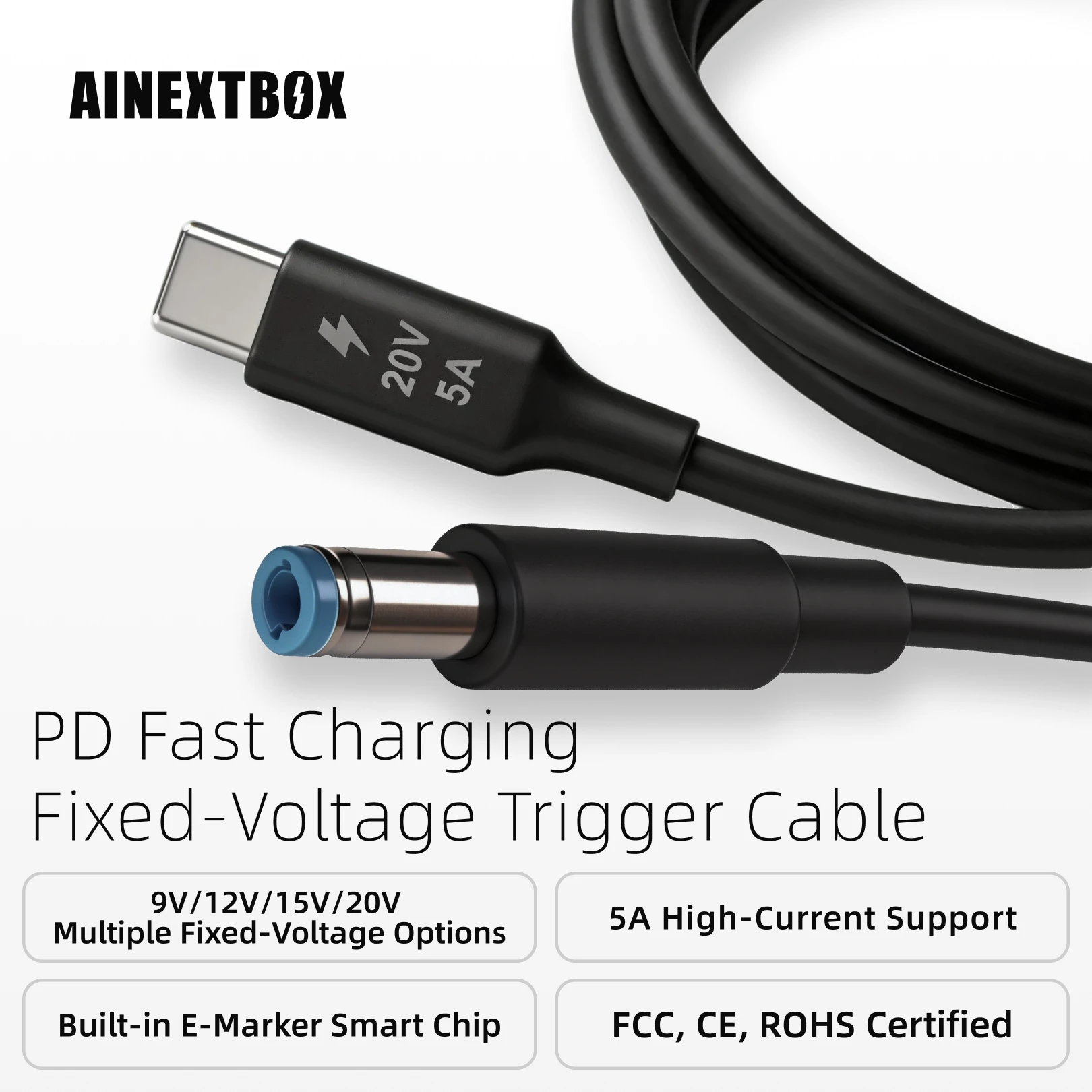 9-20V 5A 100W PD Trigger Cable, Fast Charging Fixed-Voltage Power Cord, Type-C to DC Power Cable, Suitable for Laptops / Routers