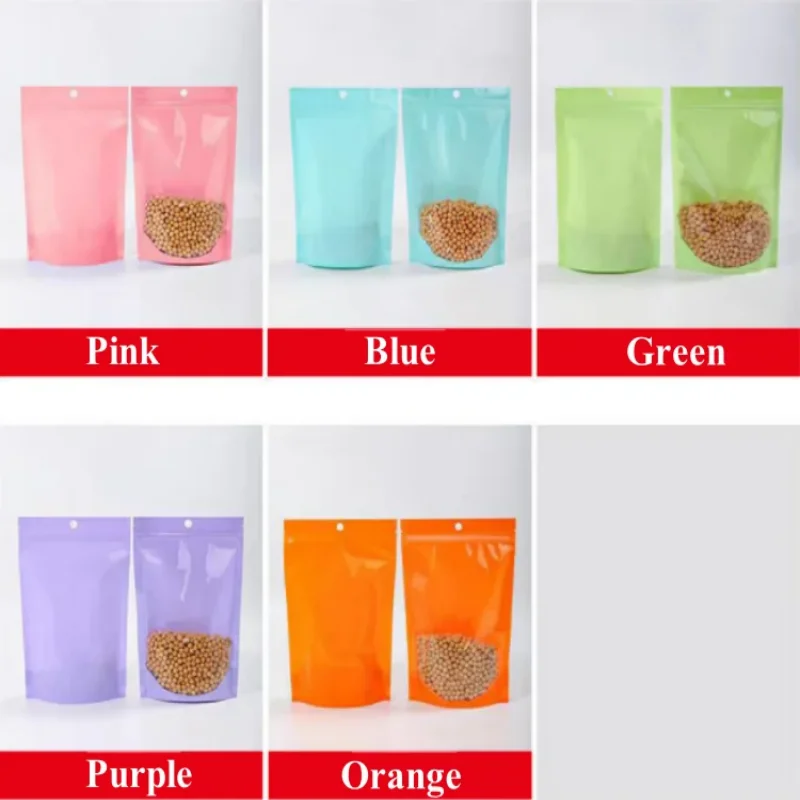 

100PCS color Plastic Ziplock Packaging Stand-up Bag DIY Cocoa Mathca Gift Sugar Candy Snack Bakery Tea Hanging Storage Pouches