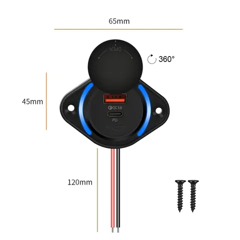 3.1A PD QC3.0 Dual Ports Phone Charger Panel Type C USB Power Socket with LED Light For 12V-24V Car Boat Bus Chair Waterproof 10 best sales 12v usb panel - №10