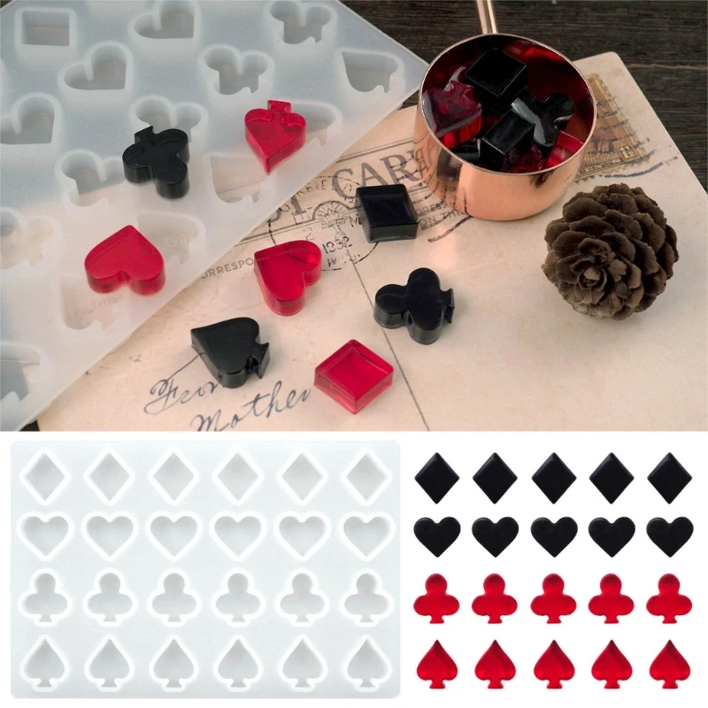 Silicone Mold DIY Heart Diamond Club Wax Pellet Resin Mold for Cake