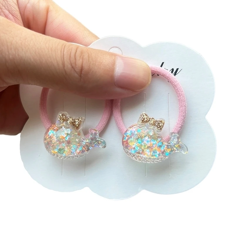 2PCS White Transparent Glitter Bunny Girls Elastic Hair Bands Hair Accessories Lovely Children Hair Ties Baby Headwear