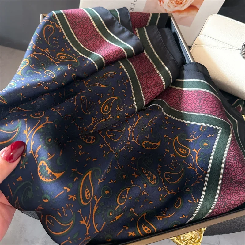 Quadratischer Schal für Damen, Seidengefühl, Haarbänder, Halstuch, Bandana, Schals, Damenmode, bedruckt, Kopftuch, Bänder, 2025, Frühling – Detail 7