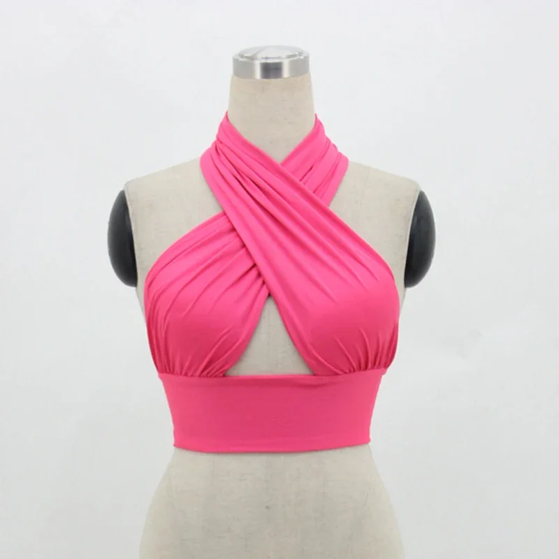 

Women Strappy Cross Over Front Cut Out Halter Neck Sleeveless Backless Crop Top Bandage Vest Summer Sexy Tops Women