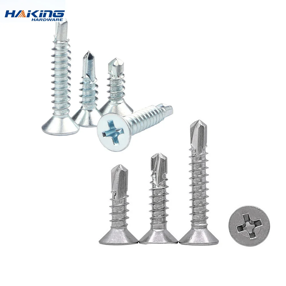 

30pcs phillips flat head self drilling screw 410 stainelss steel zinc plated M4.2 M4.8 hardiflex screw for sheet metal