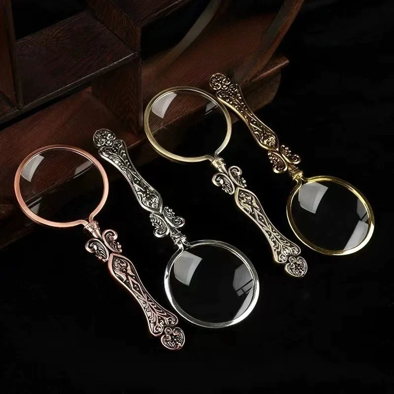 2-4x Portable Handheld Magnifier with Vintage Metal Frame Magnifying Glasses Helping Hands Loupe