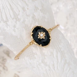 LAMOON Natural Black Agate Ring For Women Gemstone Ring 925 Sterling Silver Gold Vermeil Fine Jewelry Vintage Elegant Bijou