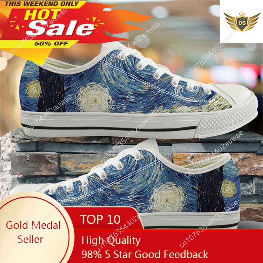 

Ladies Shoes Casual Vincent Van Gogh Starry Night Print Women Low Top Canvas Flats Shoes For Girls Fall Zapatillas De Mujer