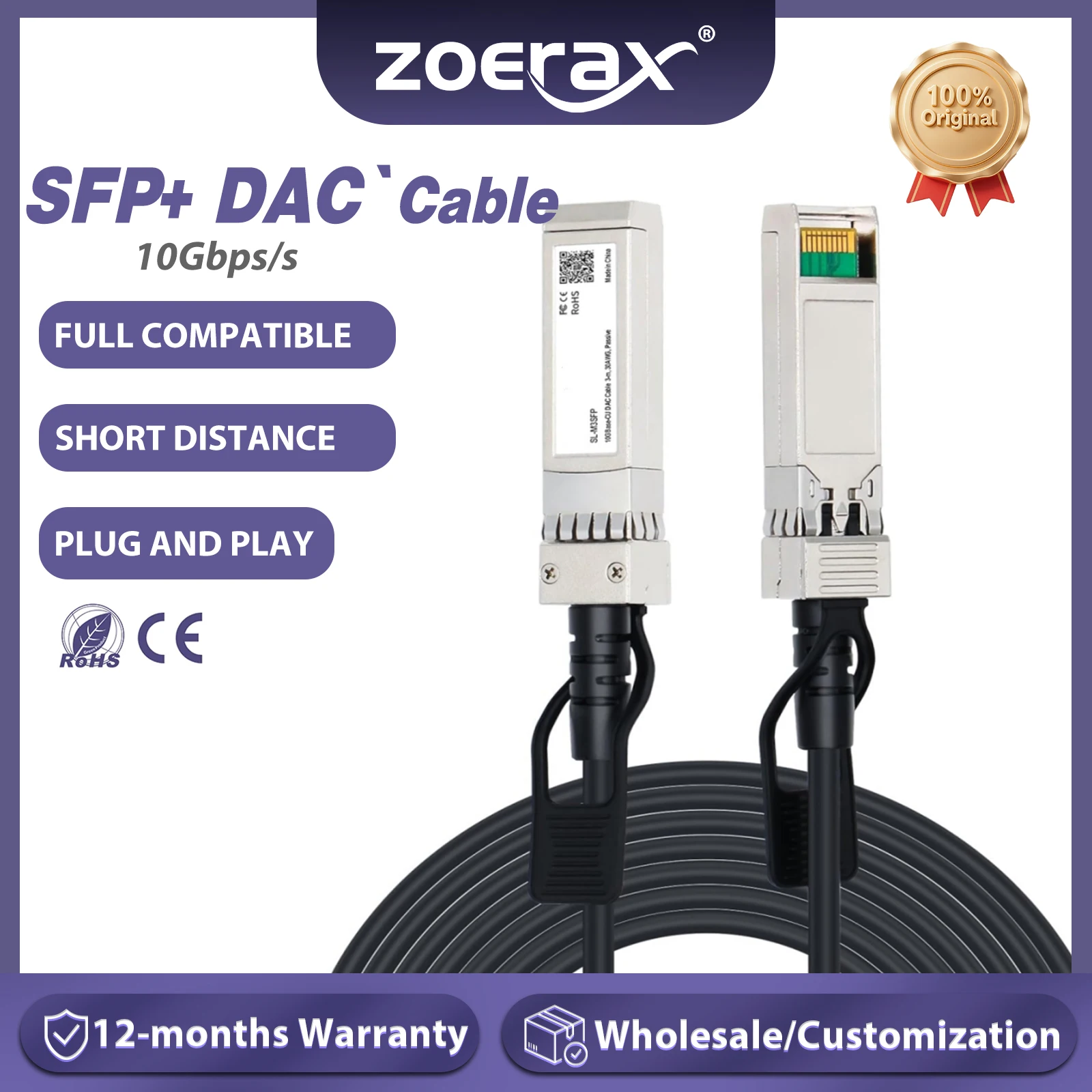 ZoeRax 10G SFP+ DAC-Kabel, passives Direct Attach-Kupfer, 0,5–7 m, kompatibel mit Cisco/MikroTik/HP/Intel usw. Switch