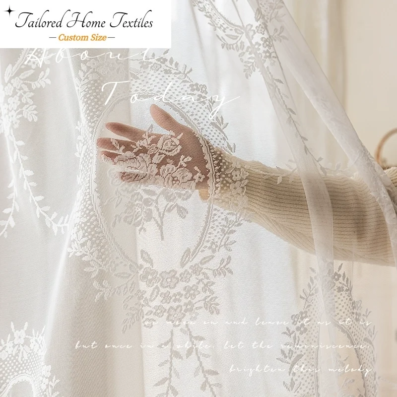 Renda francesa rosa bordado tule branco luxo cortinas transparentes para sala de estar quarto jantar janela decoração blackout porta