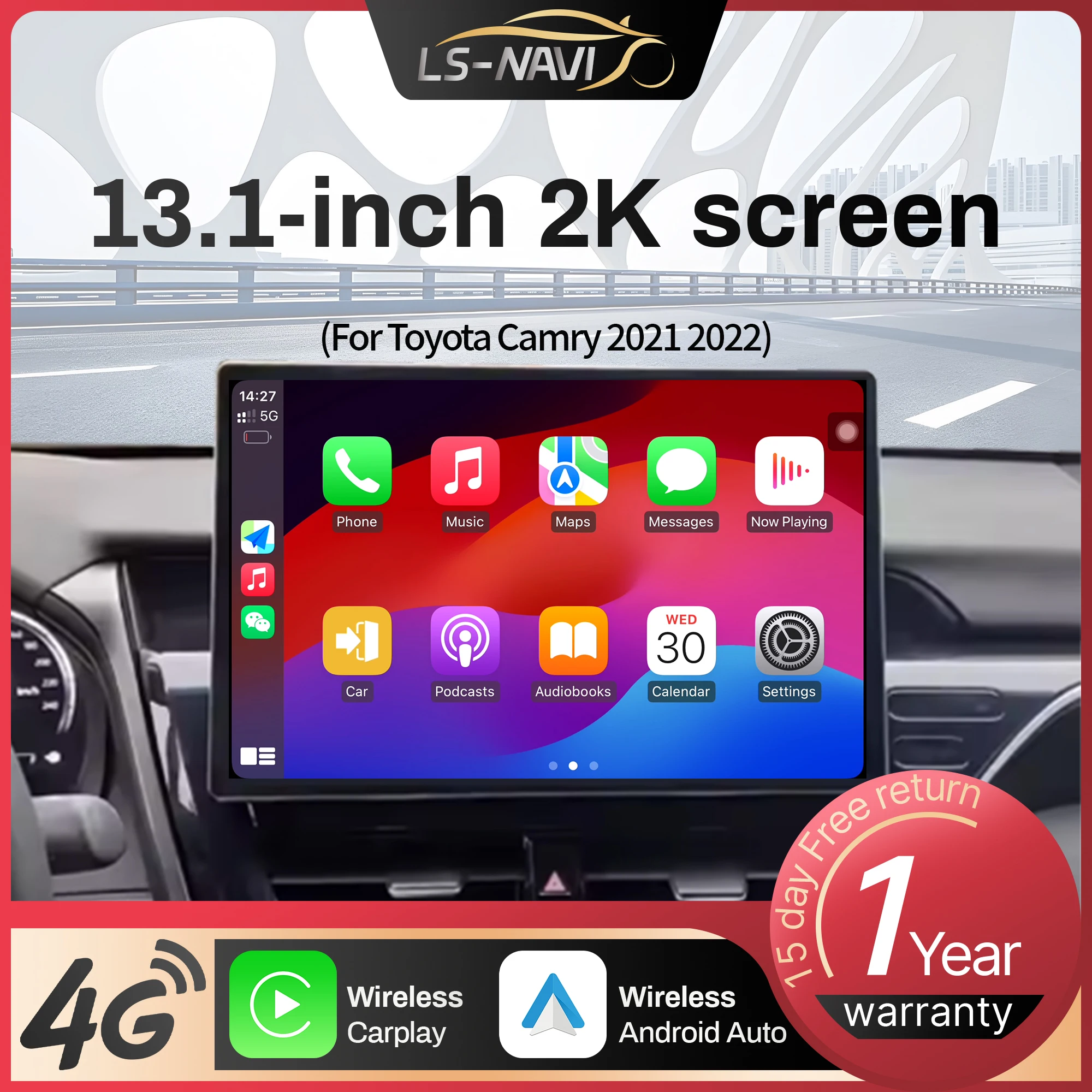 13.1” For  Toyota Camry 2021 2022 Car Radio Multimedia Navigation GPS Wireless Android CarPlay 4G QLED Screen