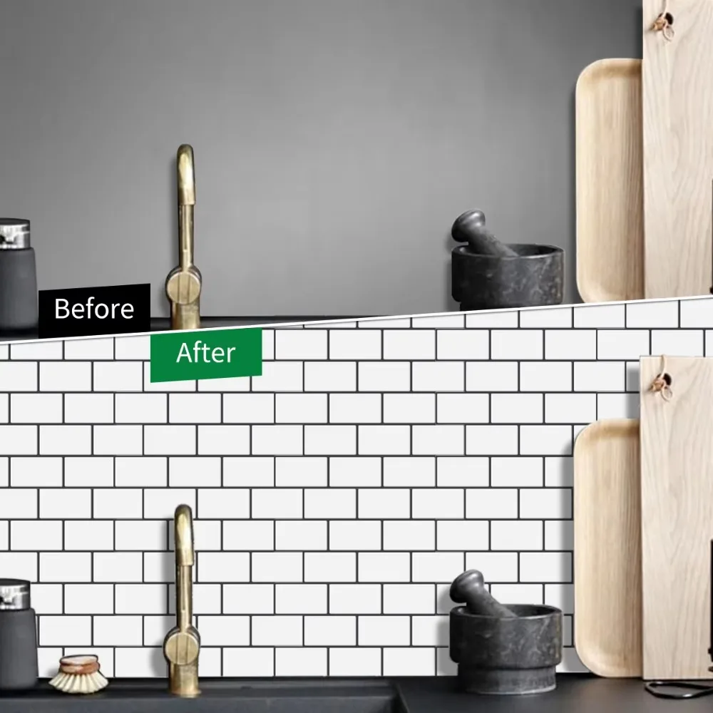 New PVC Wall Stickers Waterproof Peel and Stick Subway Tiles 3d Brick Self Adhesive Backsplash Wall Decals Bathroom Kitchen