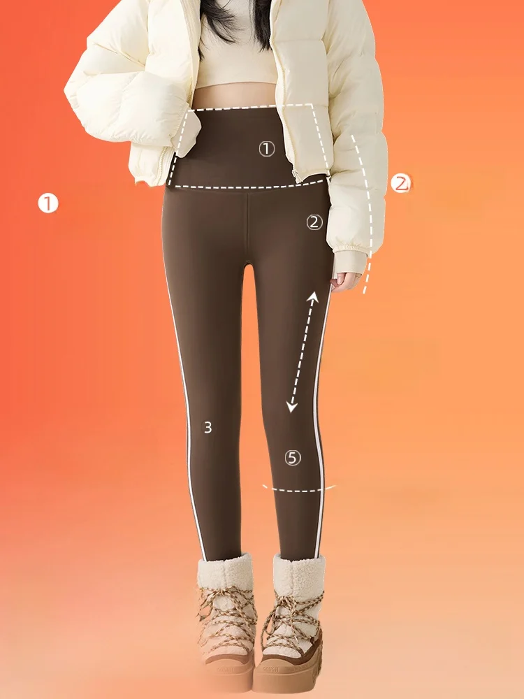 Pantaloni da yoga Thi foderati in Fce a vita alta Leggings casual Bot invernale a righe in pelle arca da donna con controllo della pancia caldo e dimagrante