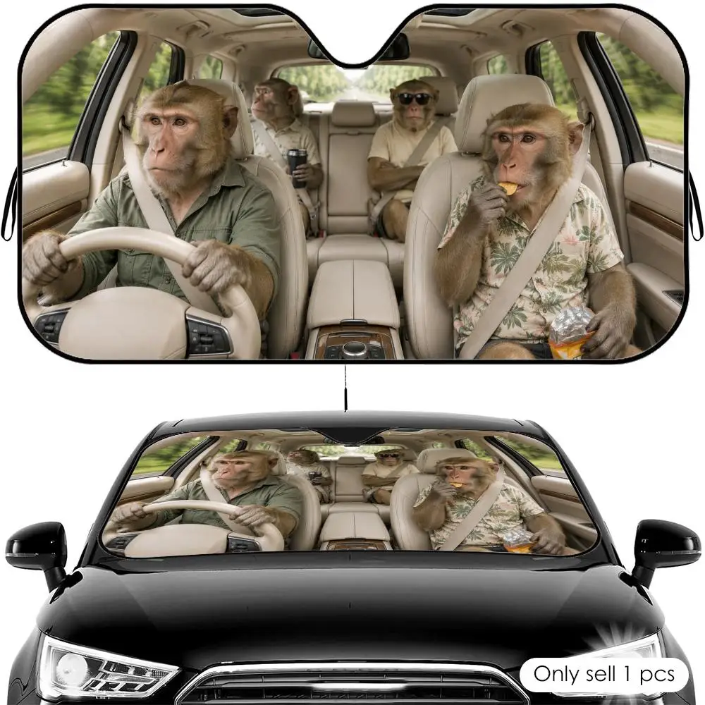 

Macaque Driving Travel Sun Visor Reusable Aluminum Foil Car Windshield Sun Visor UV Protector Heat Insulation Cover Shade