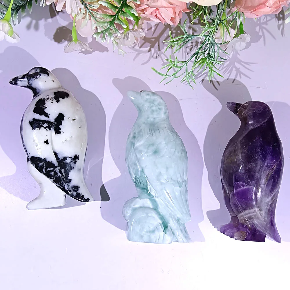 

1PC Natural Crystal Carvings Dream Amethyst Jsaper Bird Pendant Gifts Office Decoration Accessories Energy Healing Meditation
