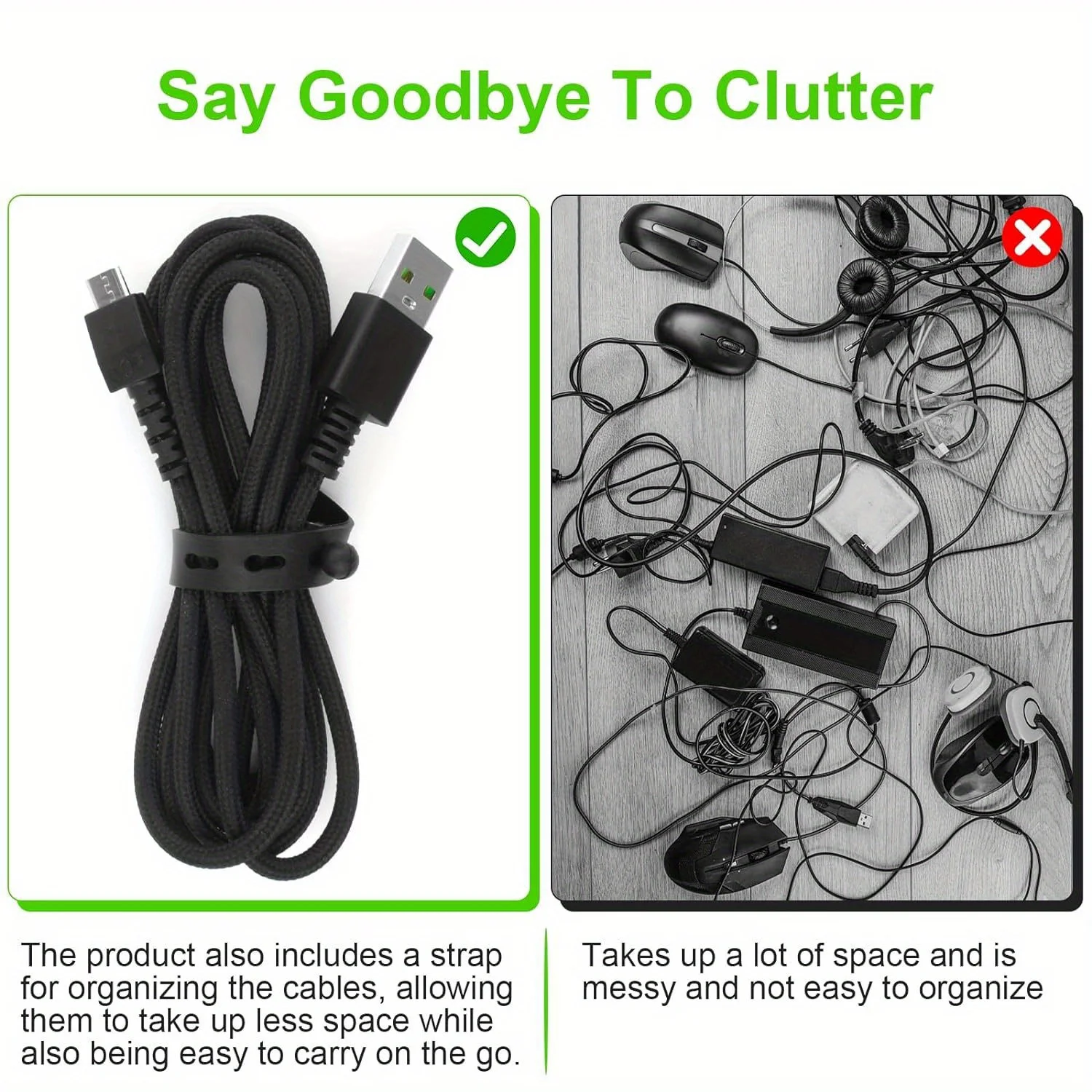 OKCSC Razer Kompatybilny z Razerem kabel do ładowania myszy z mikro USB w oplocie Nylonowy płaski przewód ze złączem męskim na żeńskie Przewód do ładowania myszy do gier