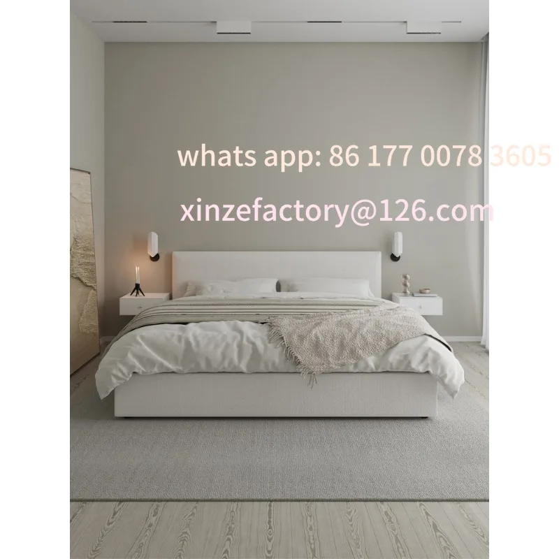 

Customizable ultra-thin wabi-**** wind cream wind fabric bed small apartment, minimalist Nordic double beech flush edge small ap