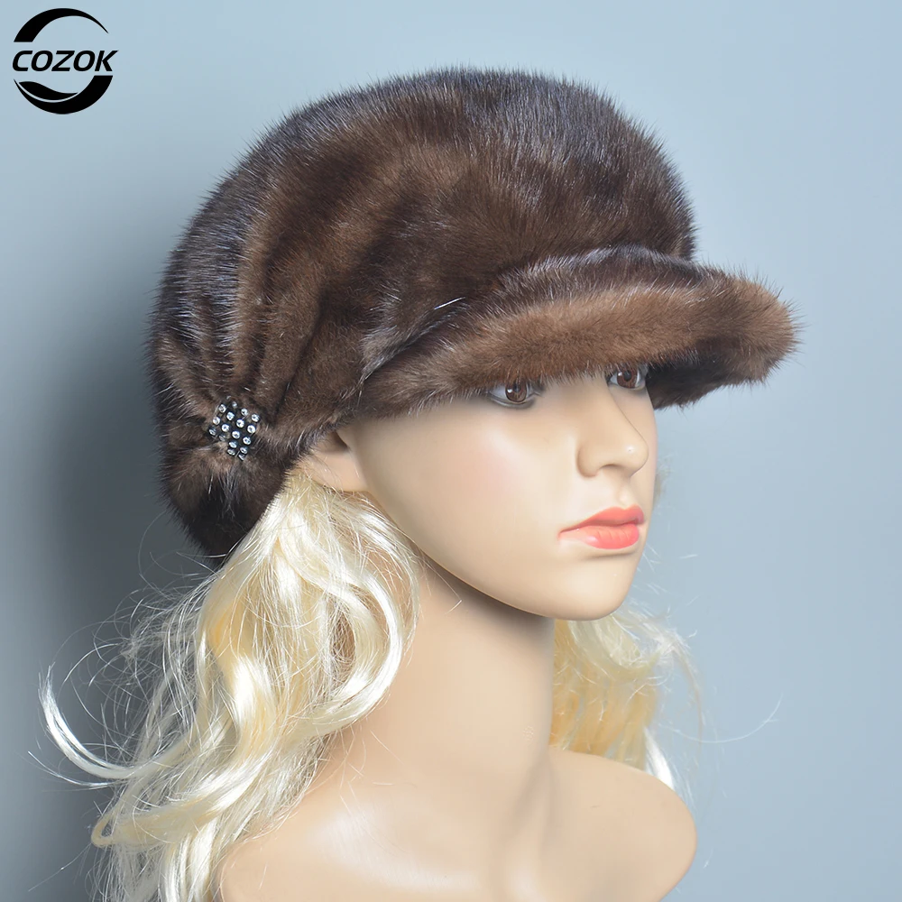 

Real Mink Fur Hats For Women Warm Russian Winter Hat Luxurious Natural Fashionable Brand Floral Visors Novelty