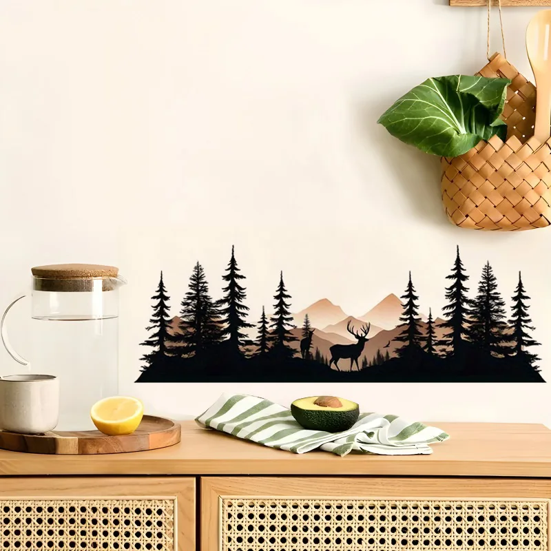 

MT1176# Wall Sticker, Forest Trees Mountain Pattern Self-Adhesive Wall Stickers, Bedroom Living Room Porch Home Decoration