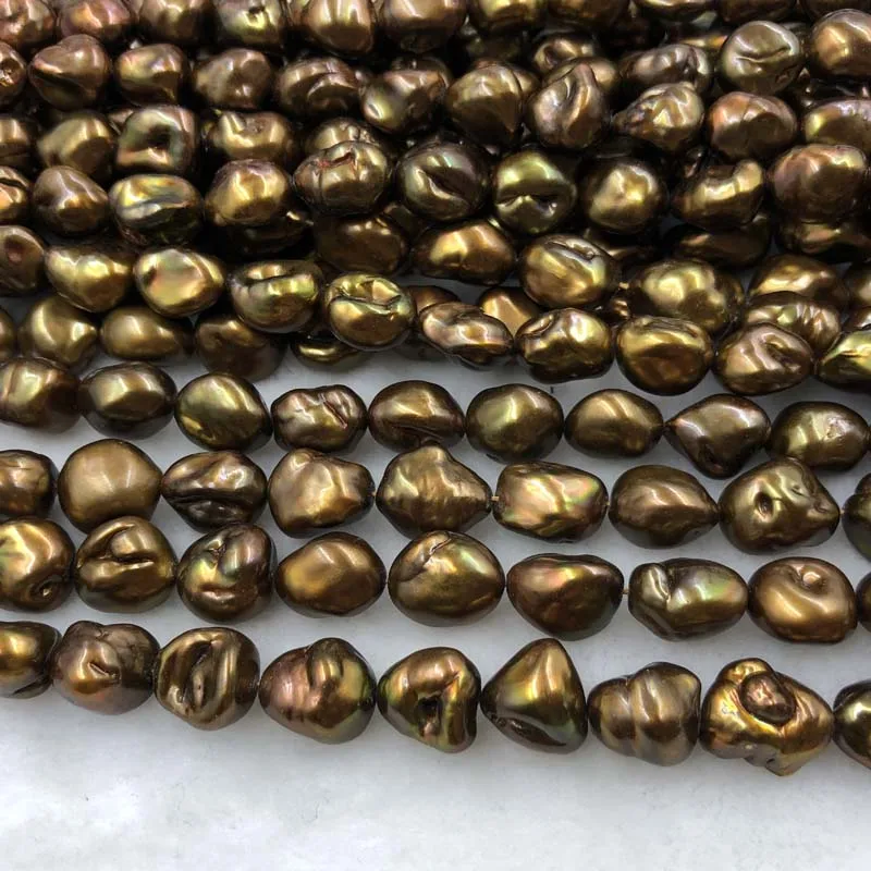 

ELEISPL Wholesale 5 Strings 10-12mm Baroque Coffee Freshwater Pearls 40cm #1042