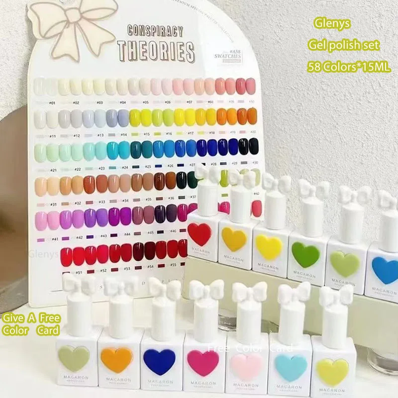 Glenys Nova Sólida unha polonês Macaron 58PCS Love Bottle Verniz Misto Semi permanente Nail Art Design Imersão UV gel Atacado