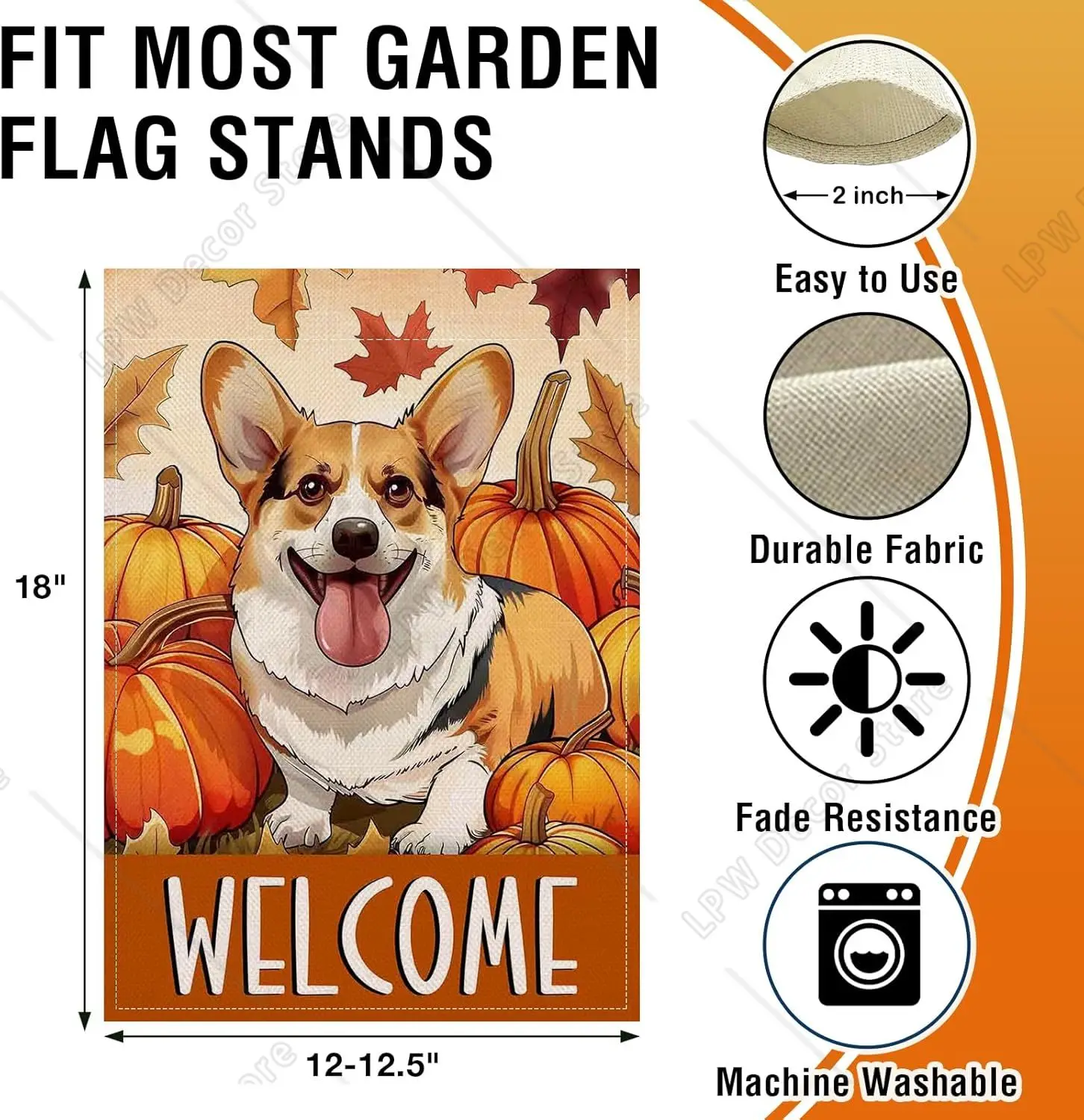 Welcome Fall Corgi Dog Small Decorative Garden Flag Autumn Thanksgiving Pumpkin Yard Lawn Outside Decor Pet Owner