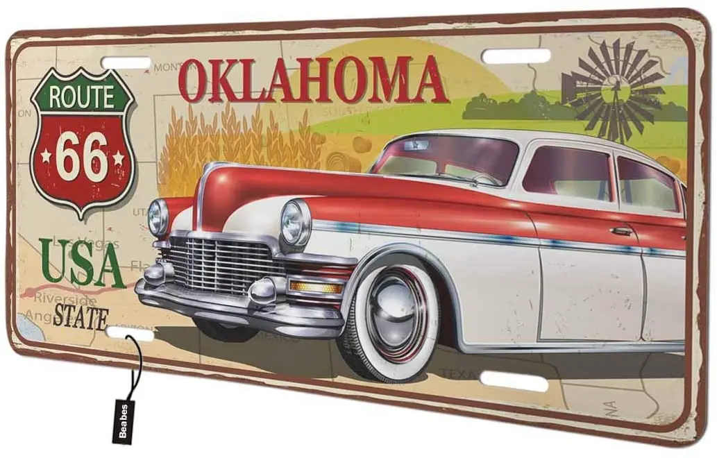 Beabes Oklahoma State Front License Plate Cover, Vintage Rusty Sign Car Nature Map Landscape Decorative License Plates for  sign