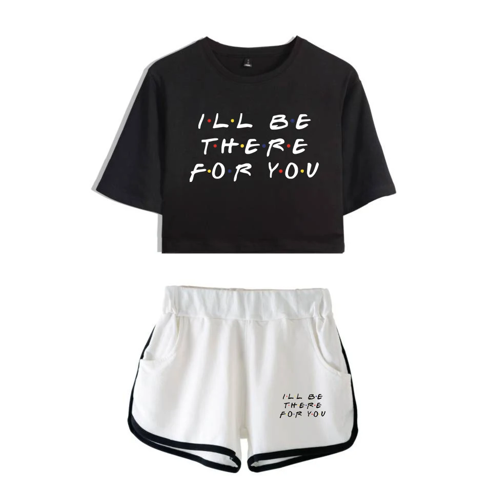 Fashion Youthful Trendy Show I'll Be There for You Short Sleeve Shorts+lovely T-shirts Dew navel Girl suits Two Piece Set