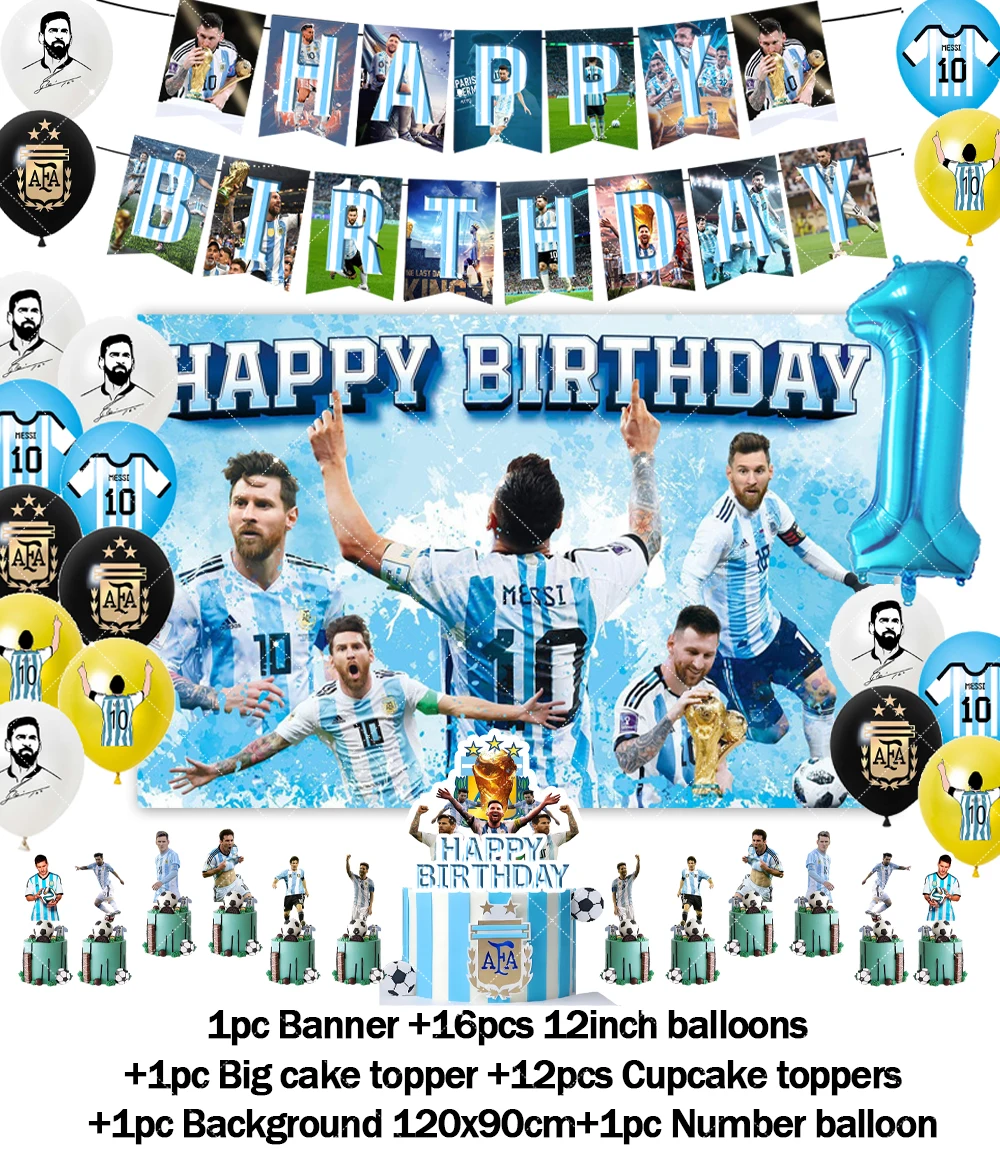 Fußballspieler Argentinien-Leo-Messi-Thema Fans Geburtstag Party Banner Hintergrund Kuchen Topper Nummer Ballon Dekor Requisiten Kinder Geschenk