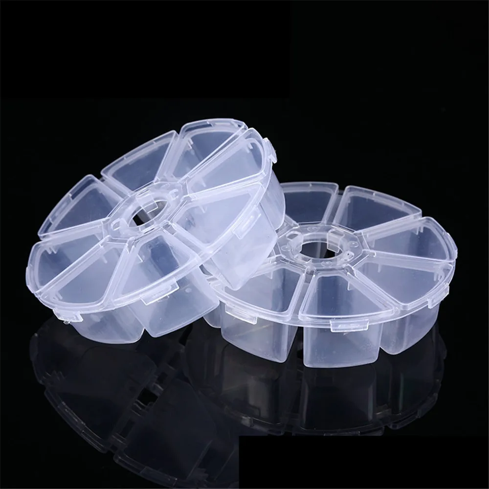 8 Grids Storage Box Beads Jewelry Round Compartment Plastic Organizer Transparent Container Case