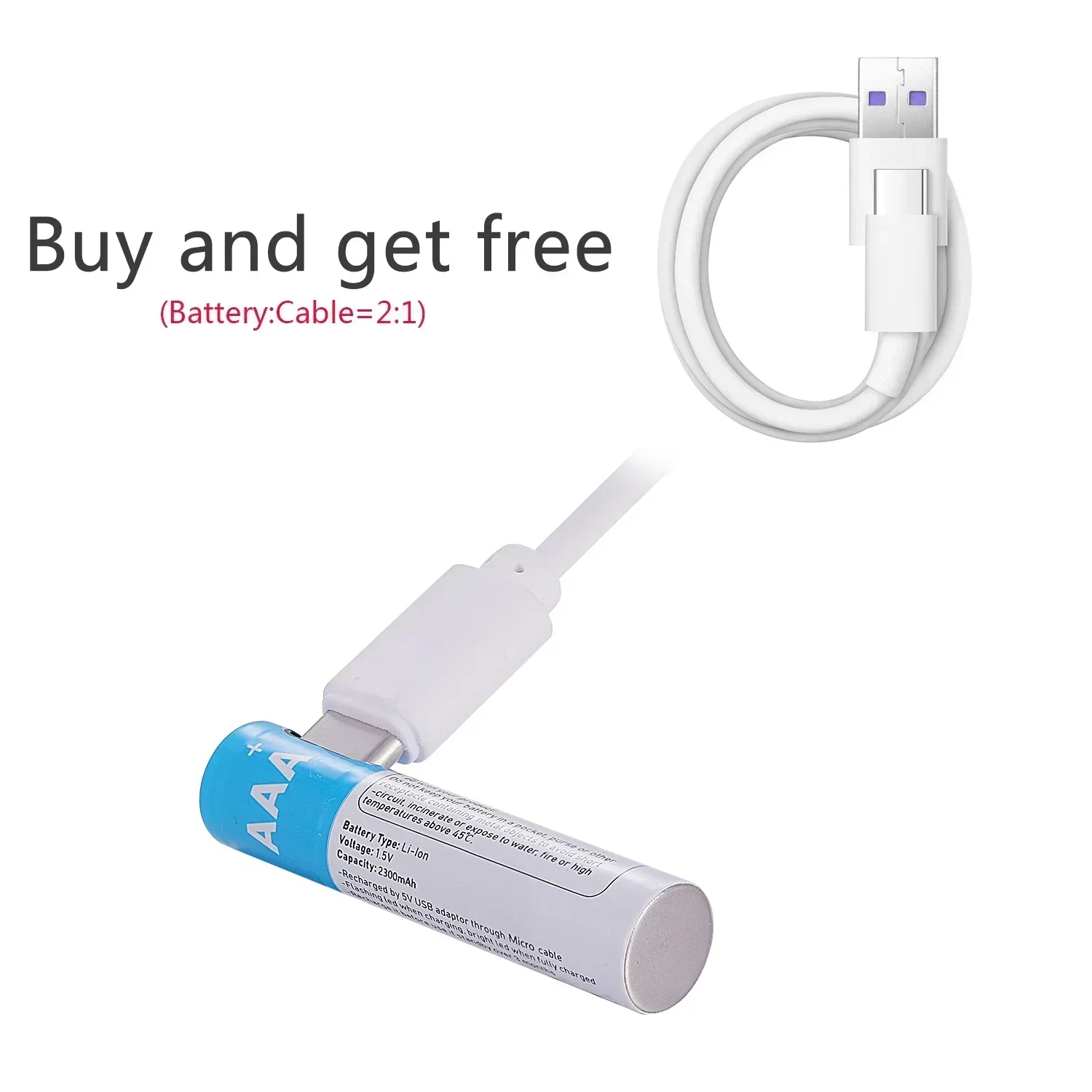 New 1.5V AAA Rechargeable Battery 2300mAh Rechargeable AAA Battery Lithium Polymer Battery Quick Charging by Type-C USB Cable