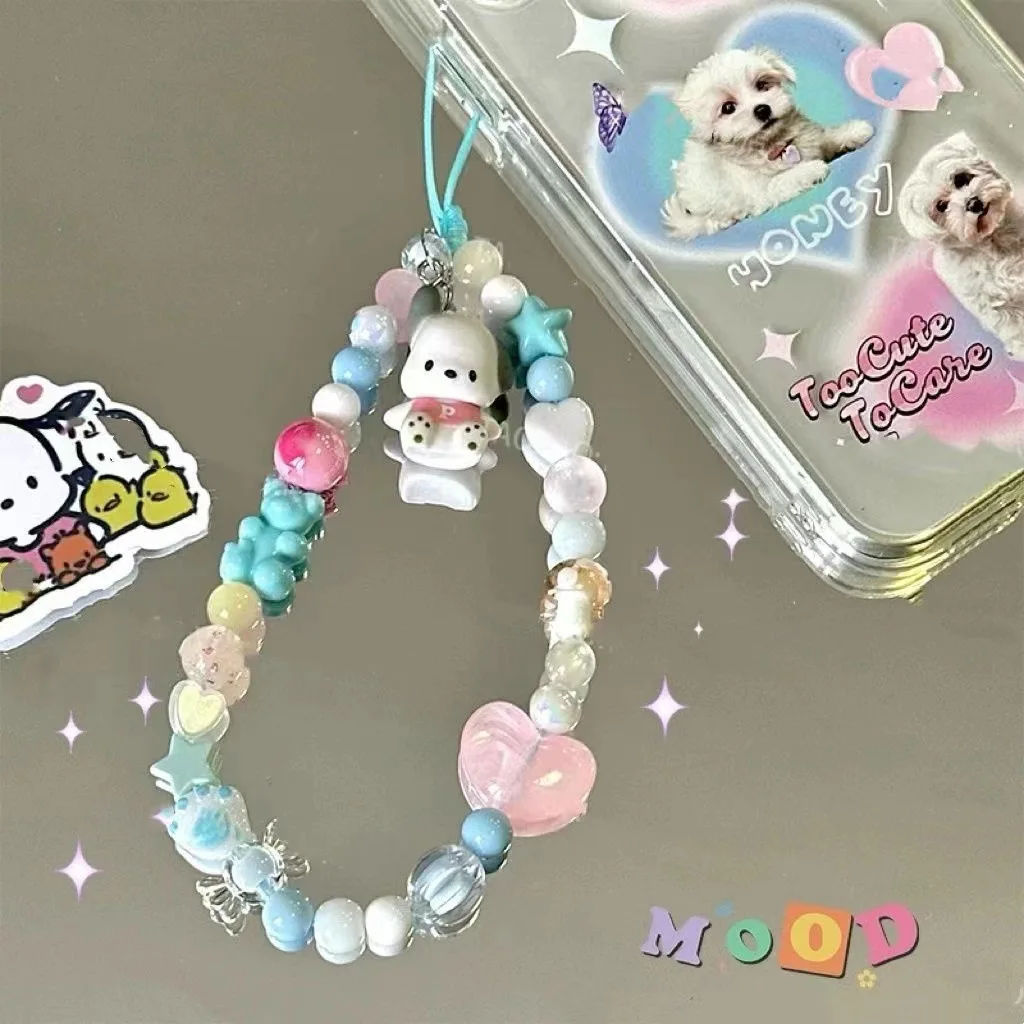 

Sanrioed Pochaccos Phone Lanyard Cartoon Girl Heart Diy Beaded Kawaii Cute Anime Lanyard for Keys Accessories Birthday Gift