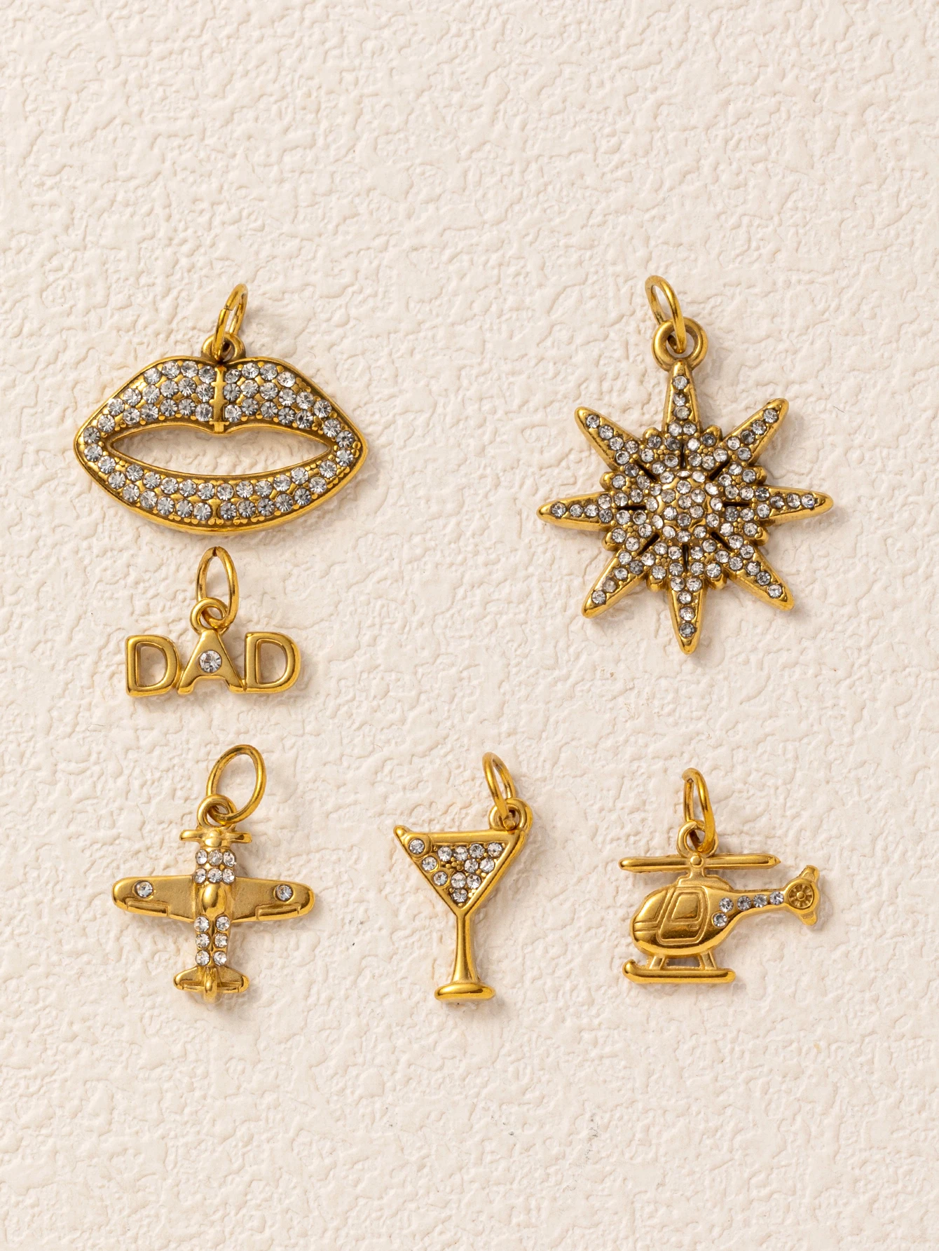 316 Edelstahl Wasserdichter Farbbeständiger Einfacher Flugzeug-Achteckstern Weinglas DIY Anhänger Charms für Schmuck – Detail 3