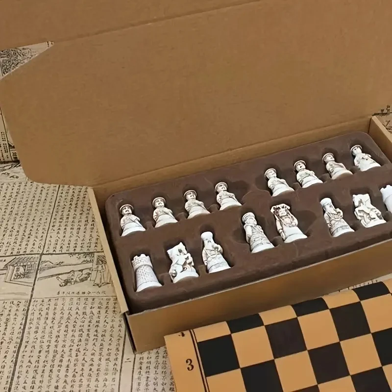 العتيقة الدولية الشطرنج شطرنج صغير الشطرنج مجلس 28 سنتيمتر القديمة ثلاثية الأبعاد سلالة تشينغ الطين المحاربين قطع الشطرنج #6