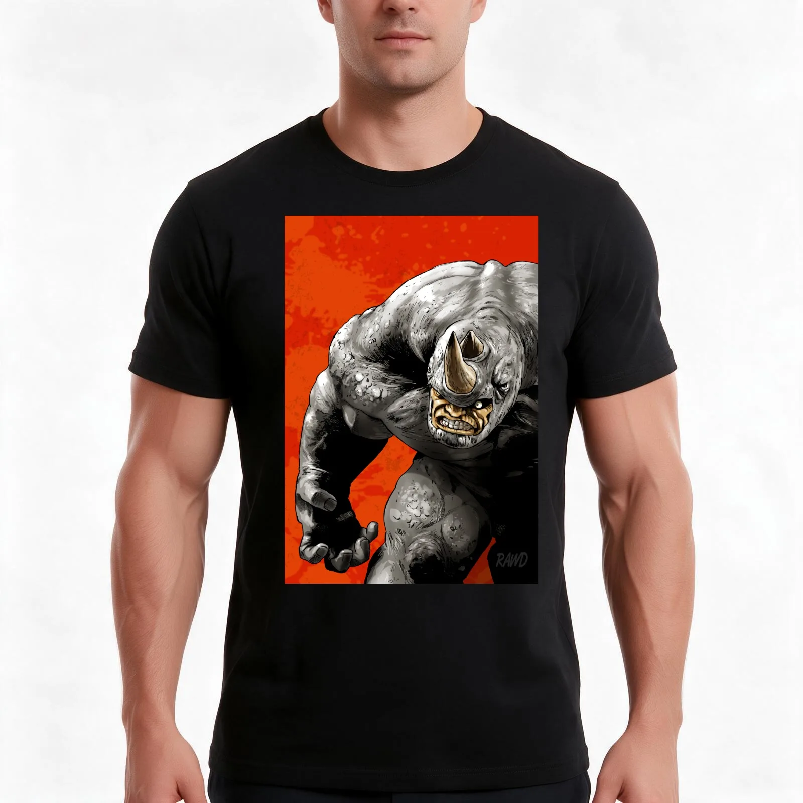 Rhino T-Shirt, Summer Casual Cotton Tee, Oversized Streetwear Tops, Vintage Graphic Print, Loose Fit Short Sleeve, 100% Cotton