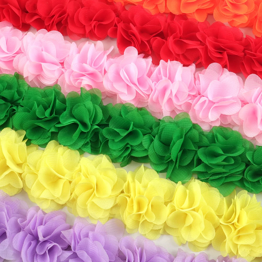 Mehrfarbige Chiffon-Rosen-Spitzenborte, Stoffblumenband für DIY-Puppenkleidung, Haaraccessoires und Bastelarbeiten