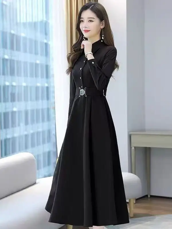 

Ele Long Sve Mommy Dr Casual High Waist Polyester Fiber A-Line Skirt Suitable for Ci Commuting And Casual Wear
