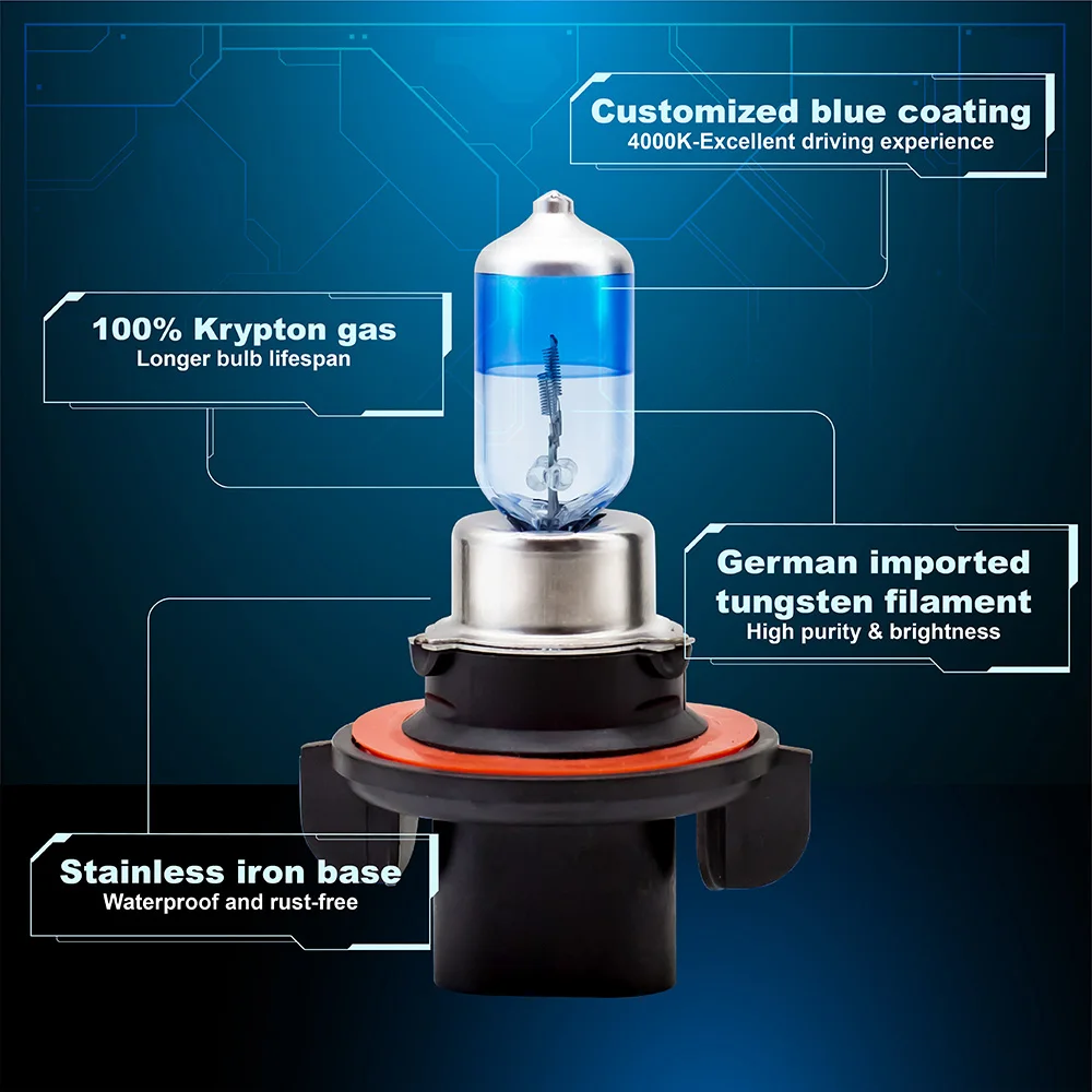 1 Pcs ALKOREY Xbright-Plus 9008 H13 12V 60/55W Blue 4000K Super White Auto Headlight Fog Lamp Car Light Halogen Bulb