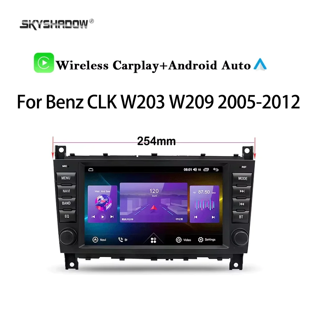 Per Benz CLK W203 W209 2005-2012 8 "Carplay Auto Android 14.0 254mm 720P IPS Lettore DVD per auto Mappa GPS WIFI BT RDS Radio 4G WIFI