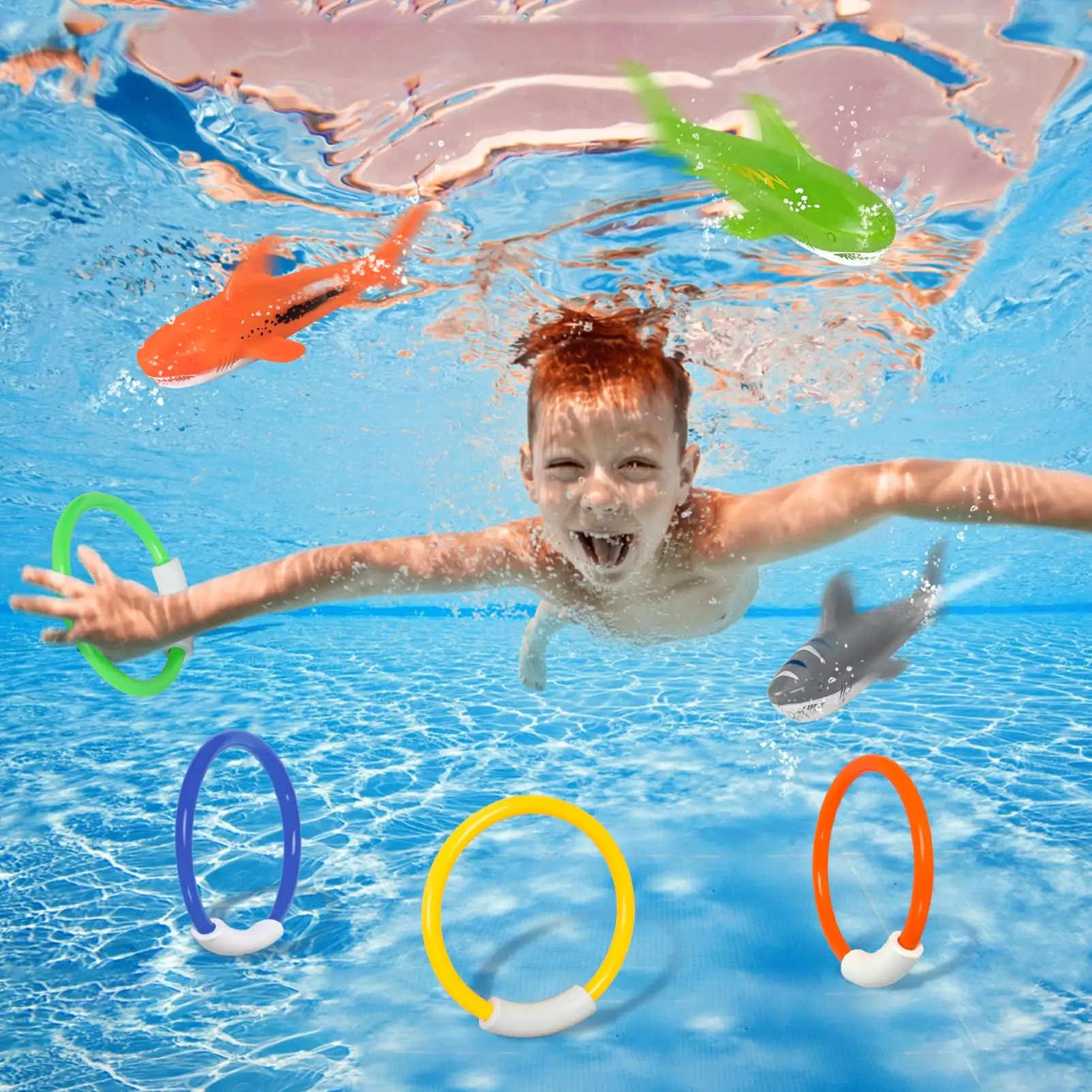 8Pcs Pool Diving Toys Colorful Underwater Swim Training Sinking Throwing Dive Rings Sticks for Kids Summer Swimming Party Game