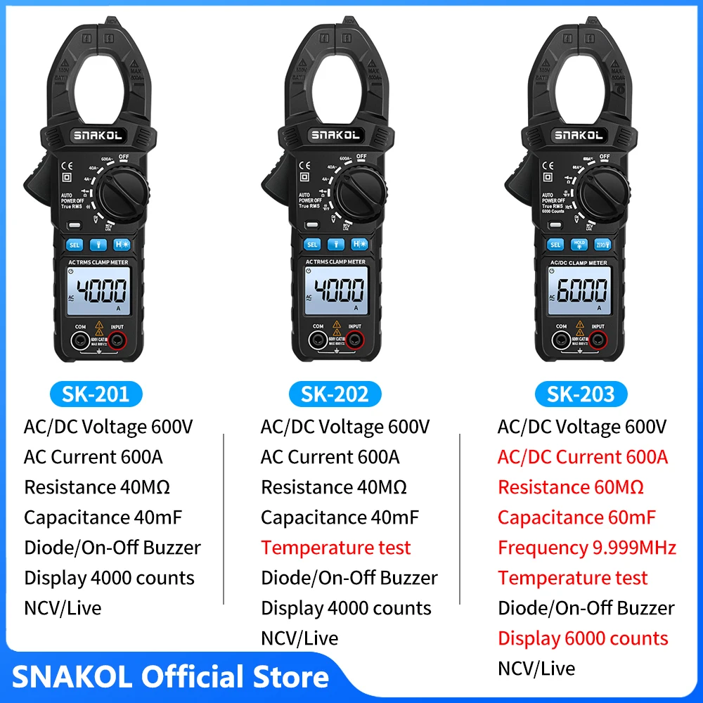 SNAKOL AC DC Current Clamp Meter 600A Digital Ammeter Pliers True RMS Multimeter Professional Electrical Multitester Tool