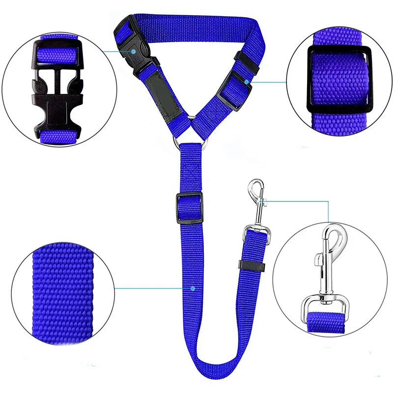 Solid Color Two-in-one Pet Car Seat Belt Nylon Lead Leash Backseat Safety Belt Adjustable Dogs Harness Collar Pet Accessories