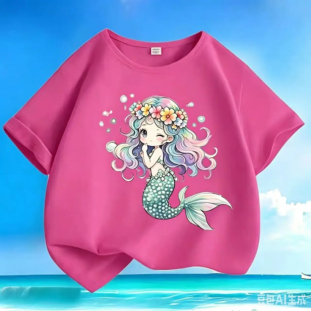 2026 Sommer Mädchen Cartoon Meerjungfrau Druck Kurzarm-T-Shirt - Reine Baumwolle Bequem und Atmungsaktiv Mädchen Halbarm-T-Shirt – Detail 2