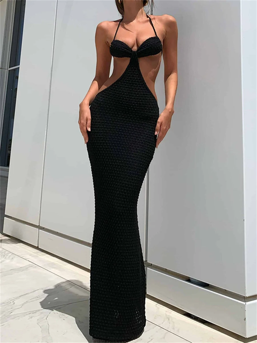 Wsevypo Halter Maxi Bodycon kobiety sukienka 2022 lato Sexy Hollow Out Backless owinięte długie sukienki imprezowe klub letnia sukienka plażowa