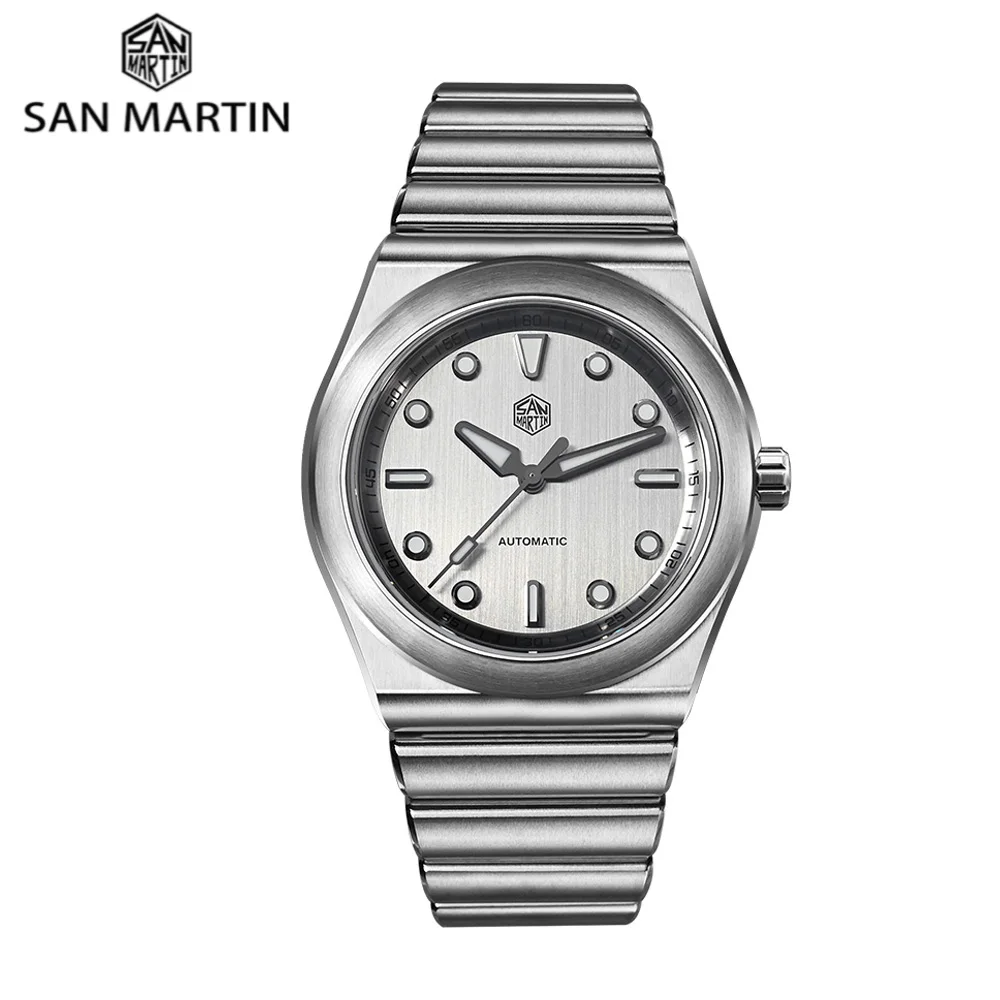 

Новые наручные часы San Martin 40 мм, оригинальный дизайн, матовый циферблат из нержавеющей стали, механизм Miyota 90S5, повседневные, водонепроницаемость 10 бар, интегрированный браслет, SN0149