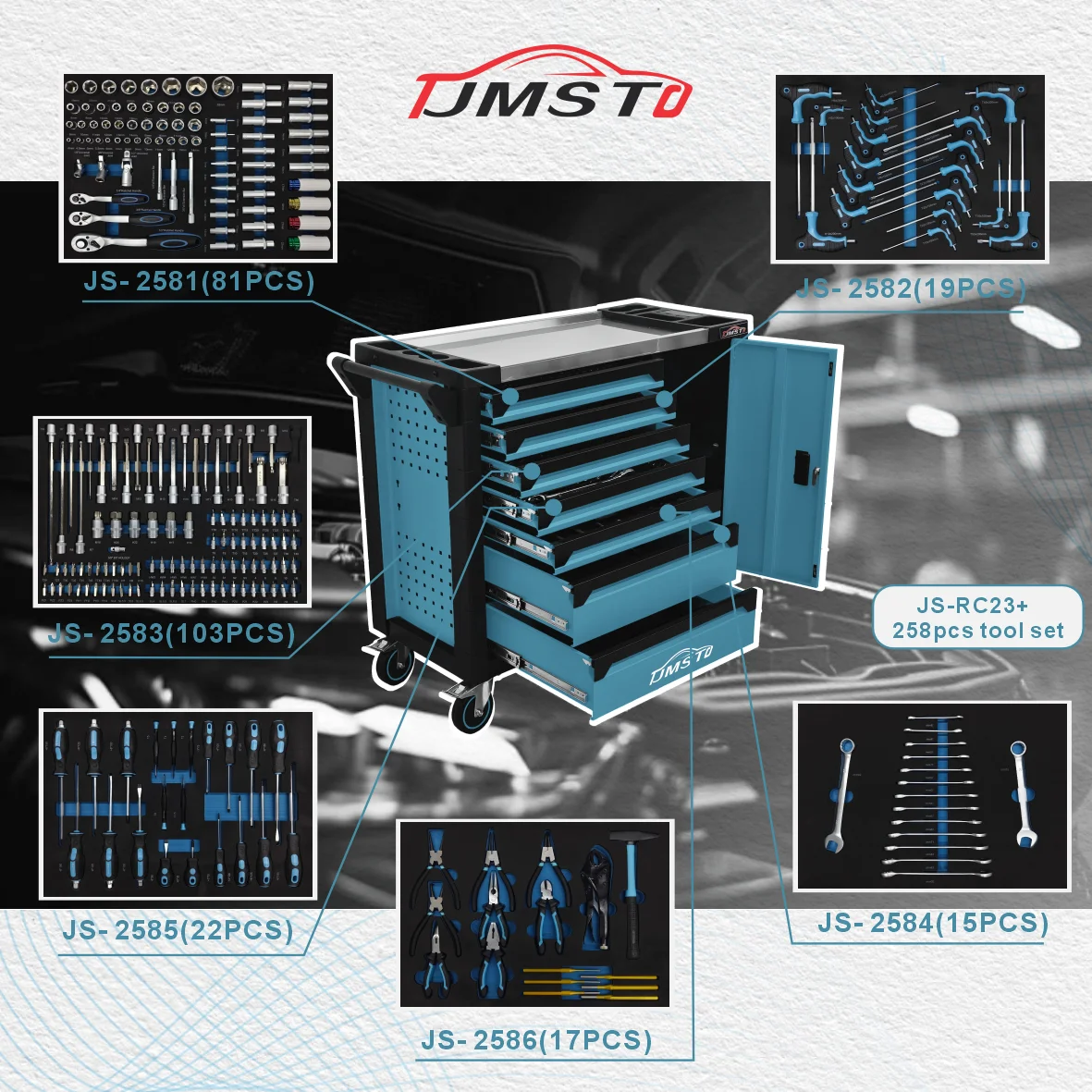 CE Blue 7-Layer Drawer 1-Side Door Heavy Duty Metal Tool Storage Cabinet With 200kg Load Capacity OEM Customizable JMST JS-RC23