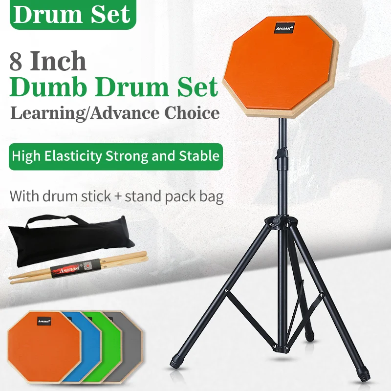 Practice Drum Pad Set 8 Inches Pad At Home Silent Practice Pad with Stand Drum Sticks Carrying Bag For Beginners Building Skills